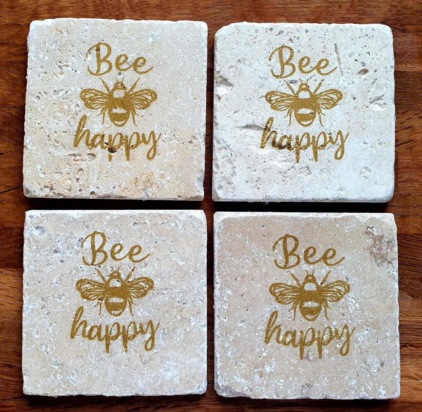 Handmade Stone coaster set | Bees | Natural stone placemats /Travertine