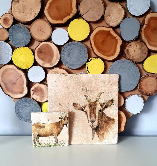 Handmade Stone coaster set | Farm animals | Natural stone placemats /Travertine