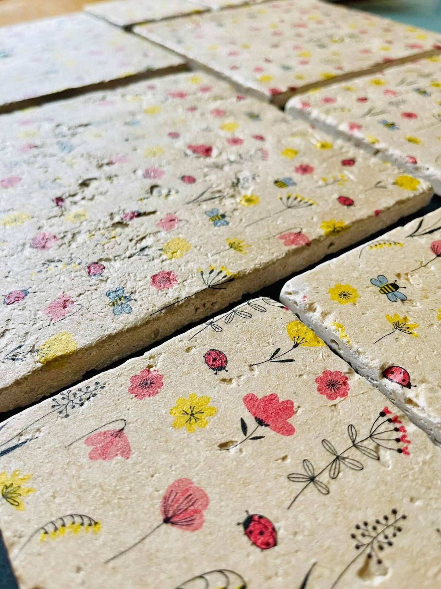 Handmade Stone placemat and coaster set | Summer Meadow | Natural stone placemats