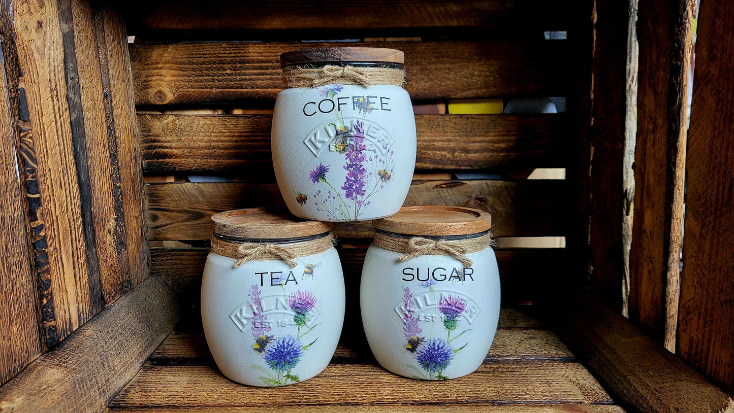 Tea, coffee and sugar canisters | kilner jars | Tea | Coffee | Sugar | Storage Jars | kitchen set
