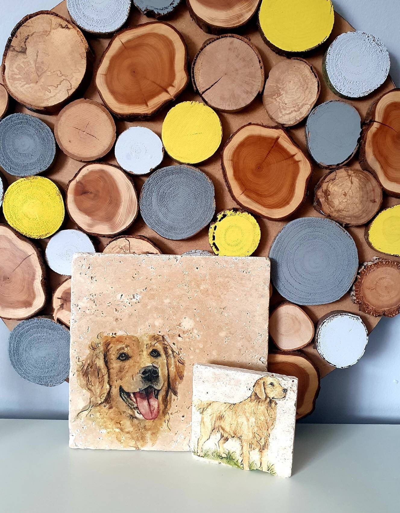 Handmade Stone coaster set | Farm animals | Natural stone placemats /Travertine