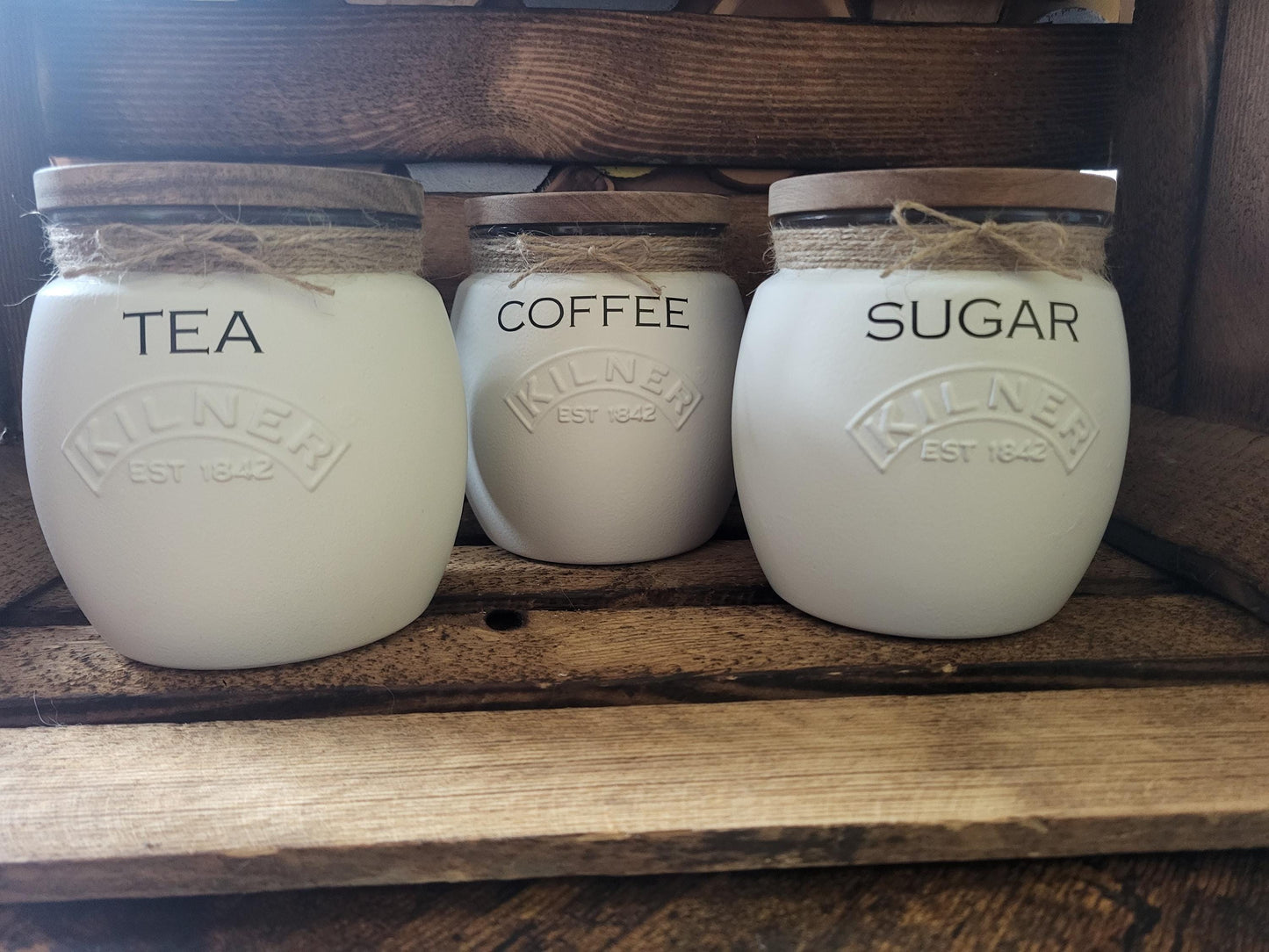 Tea, coffee and sugar canisters | kilner jars | Tea | Coffee | Sugar | Storage Jars | kitchen set