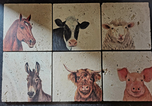 Handmade Stone placemat/ Trivet/ Worktop saver/ Farm animals/ Natural stone placemats