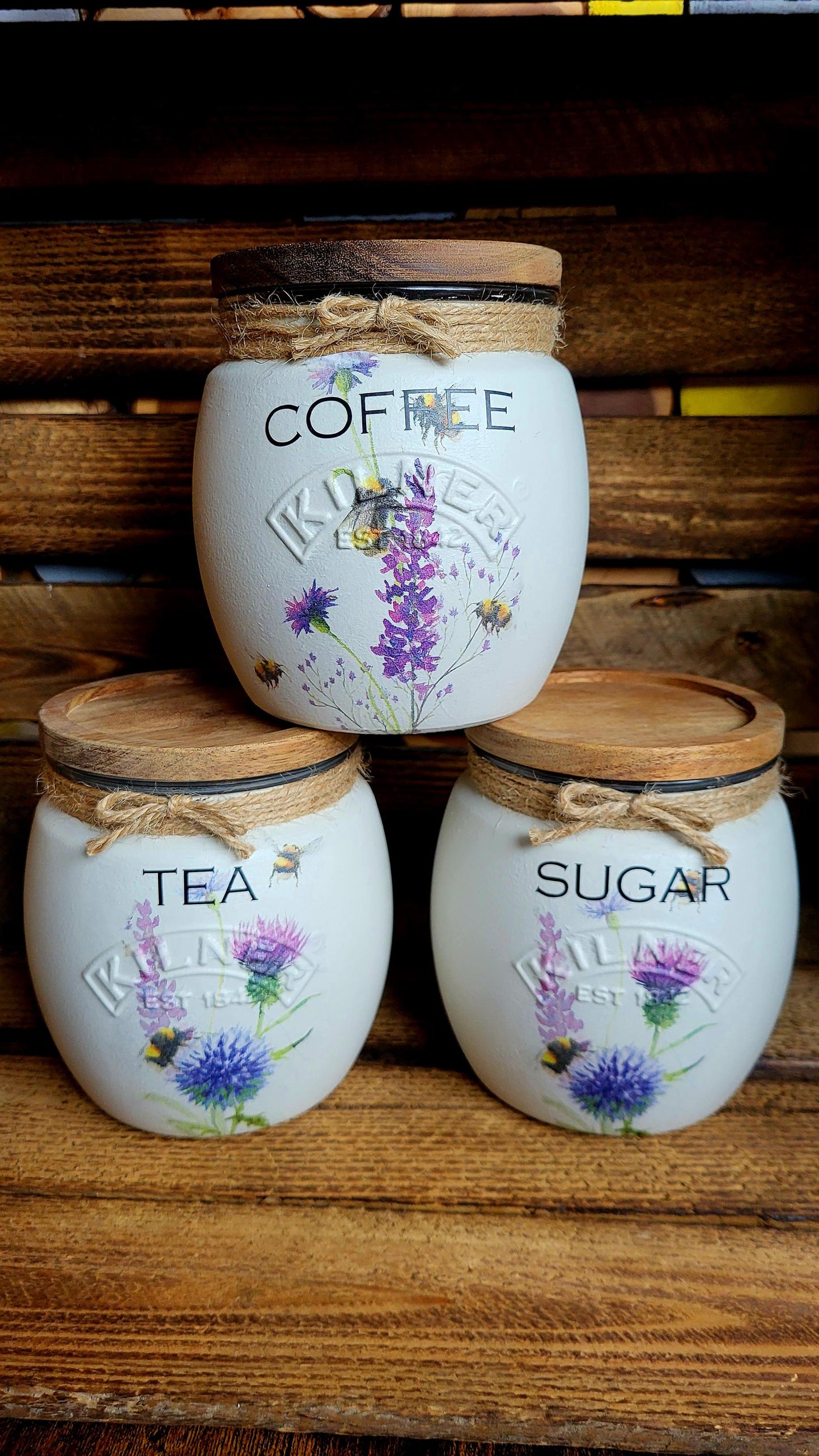 Tea, coffee and sugar canisters | kilner jars | Tea | Coffee | Sugar | Storage Jars | kitchen set
