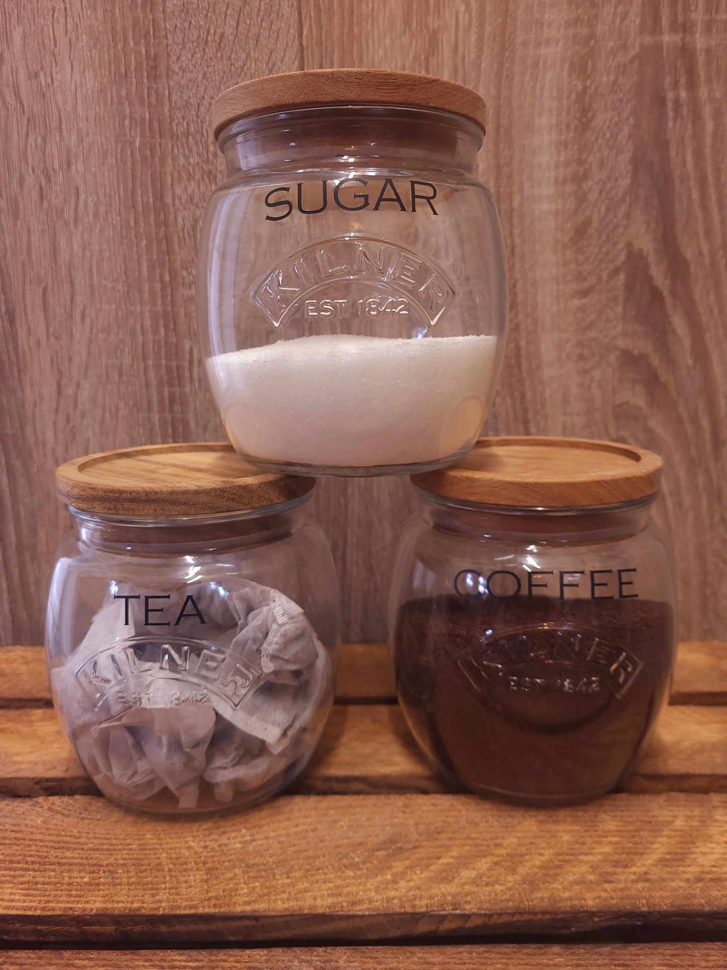 Tea, coffee and sugar canisters | kilner jars | Tea | Coffee | Sugar | Storage Jars | kitchen set