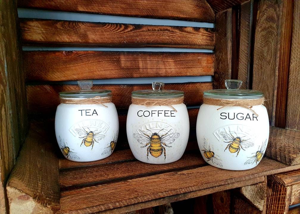 Tea, coffee and sugar canisters | kilner jars | Tea | Coffee | Sugar | Storage Jars | kitchen set