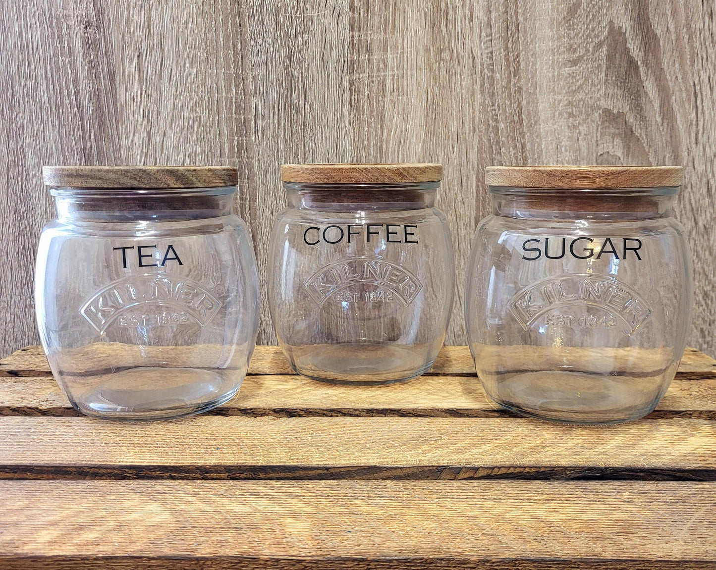 Tea, coffee and sugar canisters | kilner jars | Tea | Coffee | Sugar | Storage Jars | kitchen set