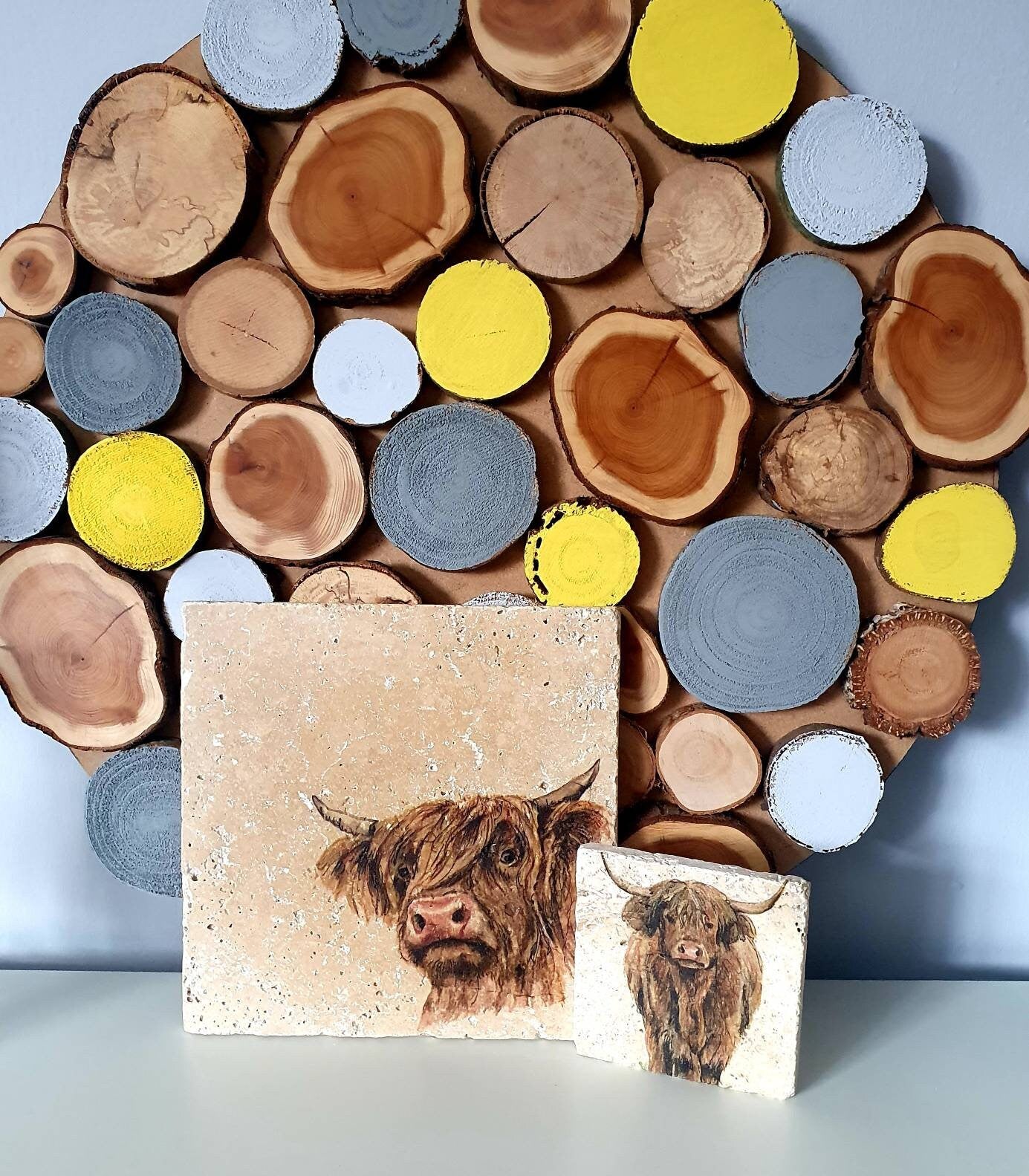 Handmade Stone coaster set | Farm animals | Natural stone placemats /Travertine