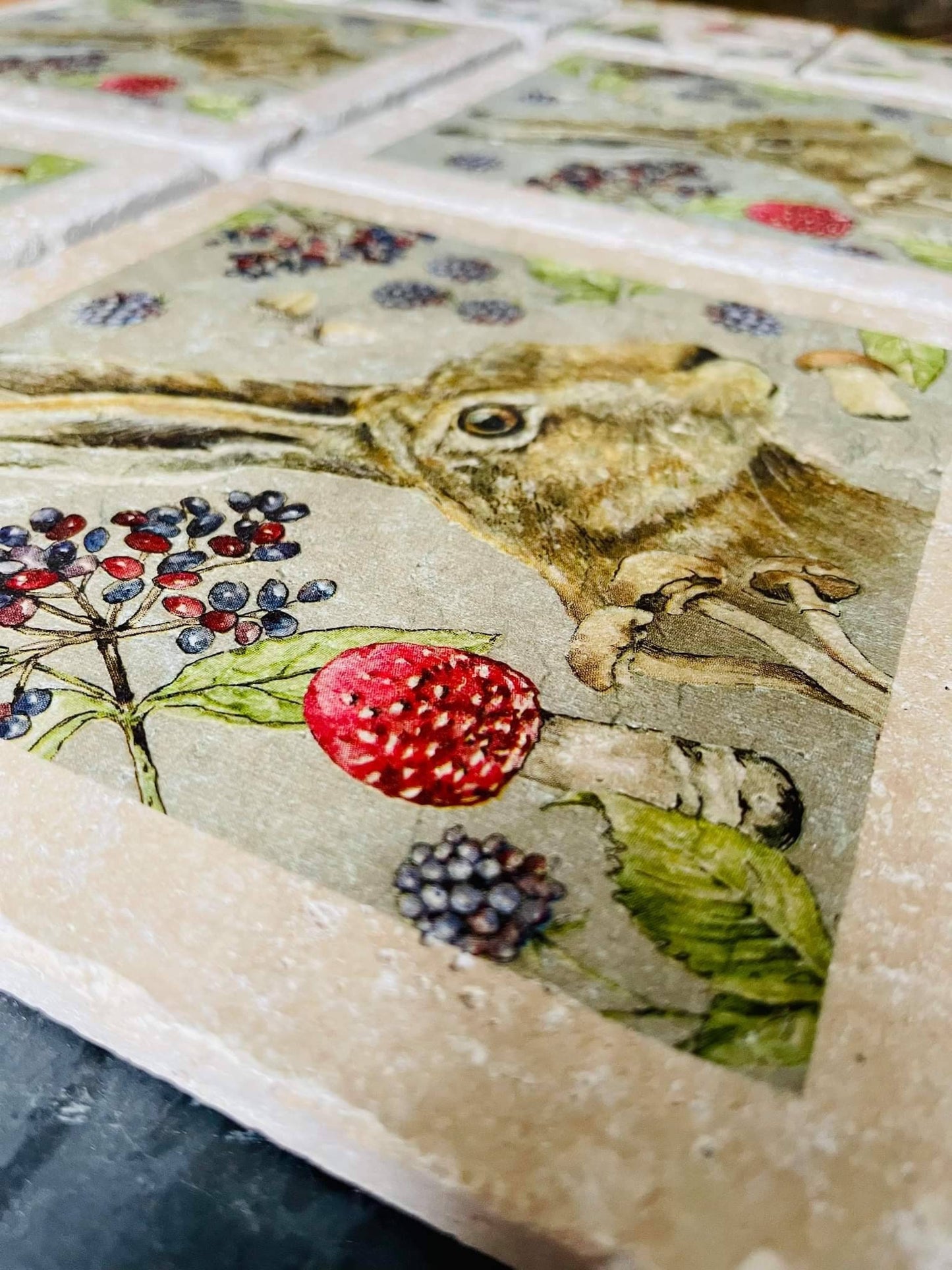 Handmade Stone placemat and coaster set | Hare | Woodland/ Natural stone placemats