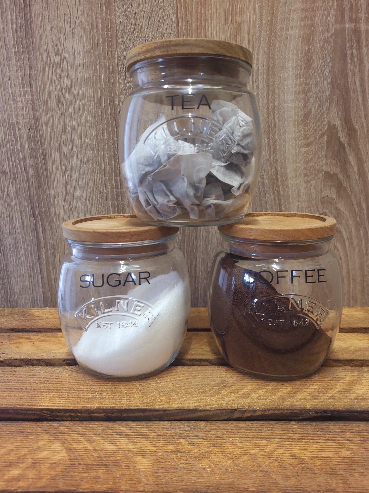 Tea, coffee and sugar canisters | kilner jars | Tea | Coffee | Sugar | Storage Jars | kitchen set