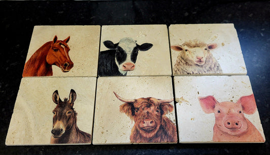 Handmade Stone placemat/ Trivet/ Worktop saver/ Farm animals/ Natural stone placemats