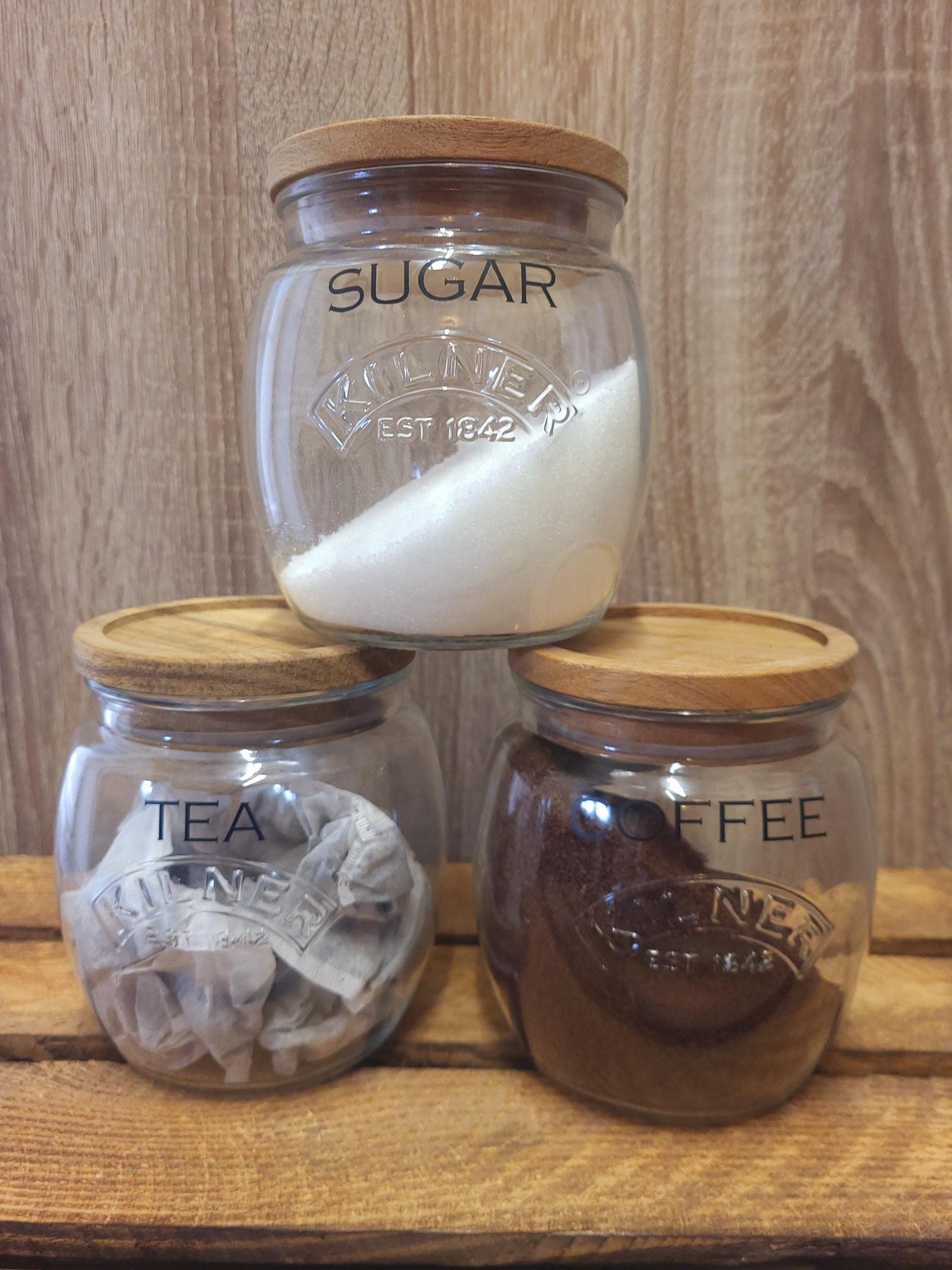 Tea, coffee and sugar canisters | kilner jars | Tea | Coffee | Sugar | Storage Jars | kitchen set