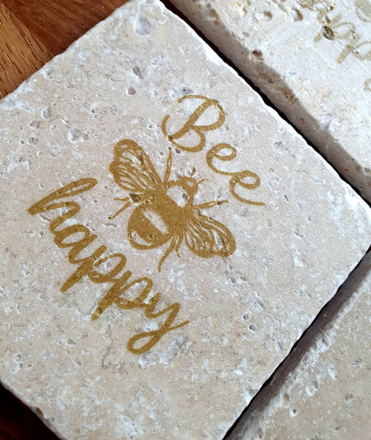 Handmade Stone coaster set | Bees | Natural stone placemats /Travertine