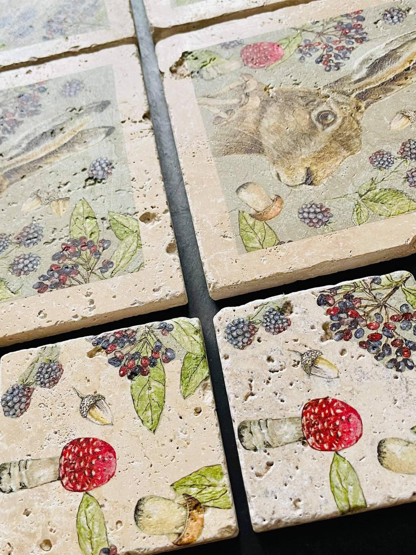 Handmade Stone placemat and coaster set | Hare | Woodland/ Natural stone placemats