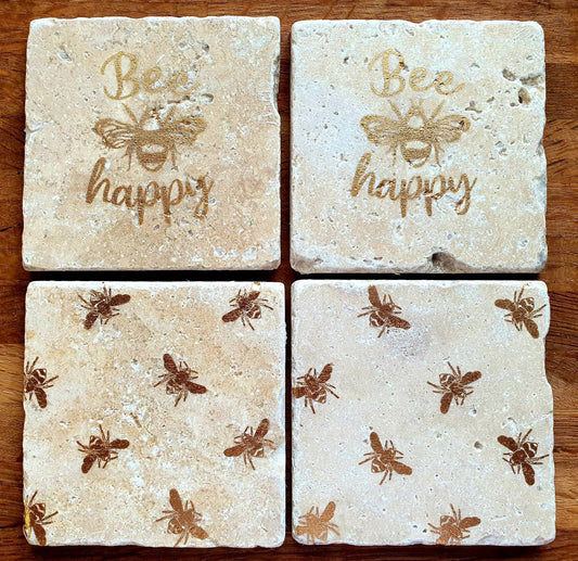 Handmade Stone coaster set | Bees | Natural stone placemats /Travertine