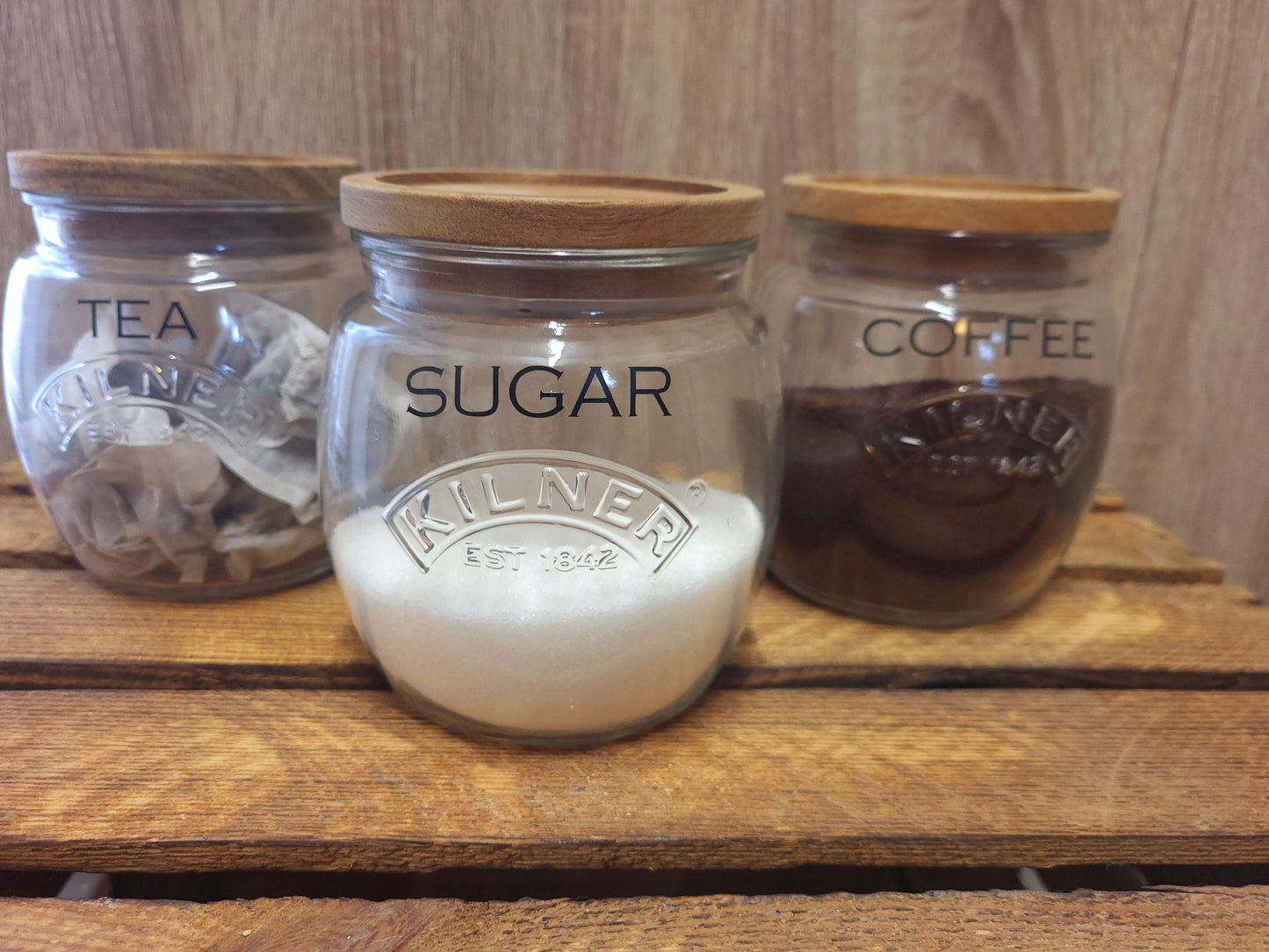 Tea, coffee and sugar canisters | kilner jars | Tea | Coffee | Sugar | Storage Jars | kitchen set