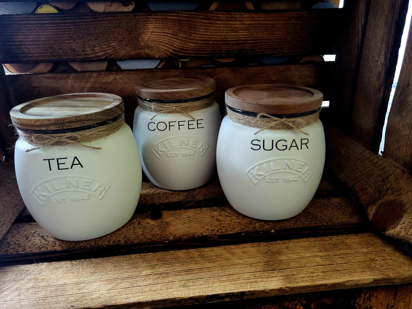 Tea, coffee and sugar canisters | kilner jars | Tea | Coffee | Sugar | Storage Jars | kitchen set