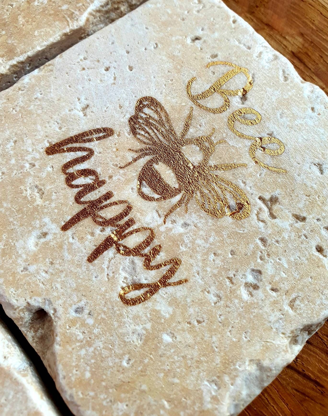 Handmade Stone coaster set | Bees | Natural stone placemats /Travertine
