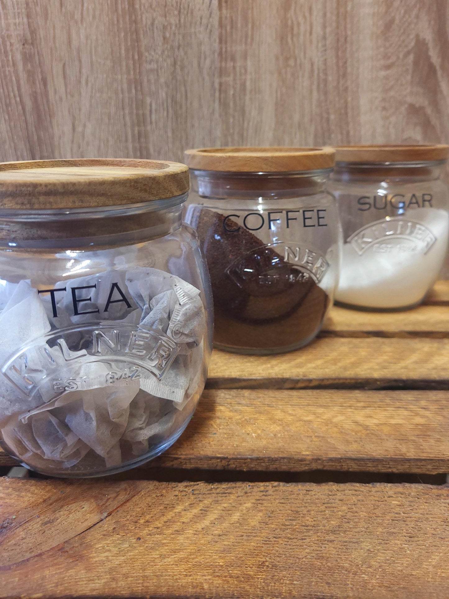Tea, coffee and sugar canisters | kilner jars | Tea | Coffee | Sugar | Storage Jars | kitchen set