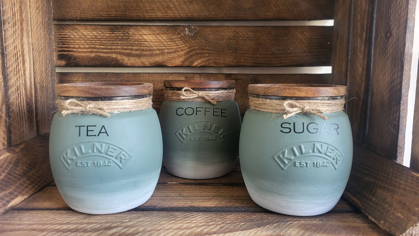 Tea, coffee and sugar canisters | kilner jars | Tea | Coffee | Sugar | Storage Jars | kitchen set