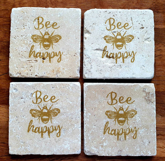 Handmade Stone coaster set | Bees | Natural stone placemats /Travertine