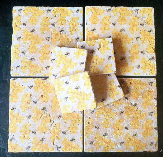 Handmade Stone placemat and coaster set |Bees | Natural stone placemats