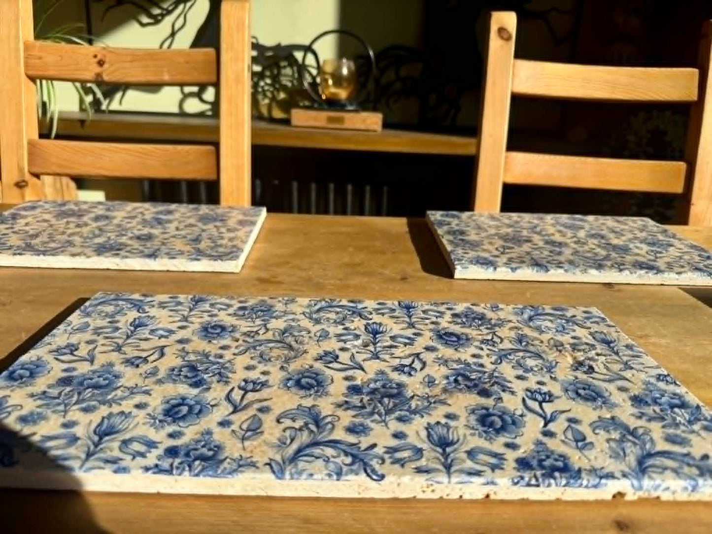 Natural Stone Placemat & Coaster Set (2–8) | Handmade Heat Resistant