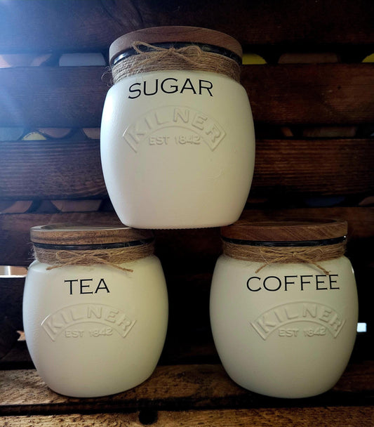 Tea, coffee and sugar canisters | kilner jars | Tea | Coffee | Sugar | Storage Jars | kitchen set