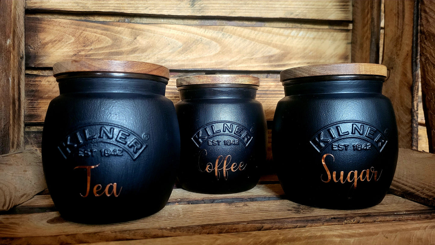 Tea, coffee and sugar canisters | kilner jars | Tea | Coffee | Sugar | Storage Jars | kitchen set