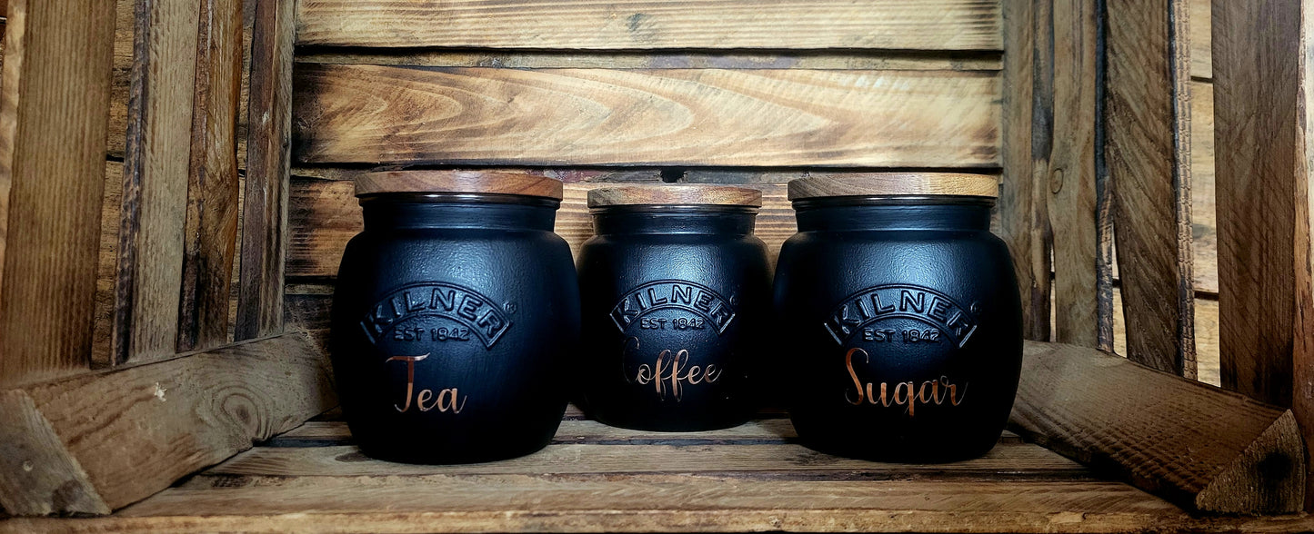 Tea, coffee and sugar canisters | kilner jars | Tea | Coffee | Sugar | Storage Jars | kitchen set