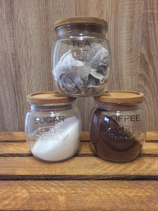 Tea, coffee and sugar canisters | kilner jars | Tea | Coffee | Sugar | Storage Jars | kitchen set