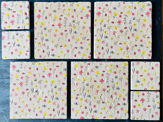 Handmade Stone placemat and coaster set | Summer Meadow |  Natural stone placemats