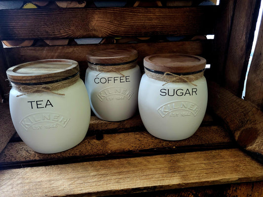 Tea, coffee and sugar canisters | kilner jars | Tea | Coffee | Sugar | Storage Jars | kitchen set