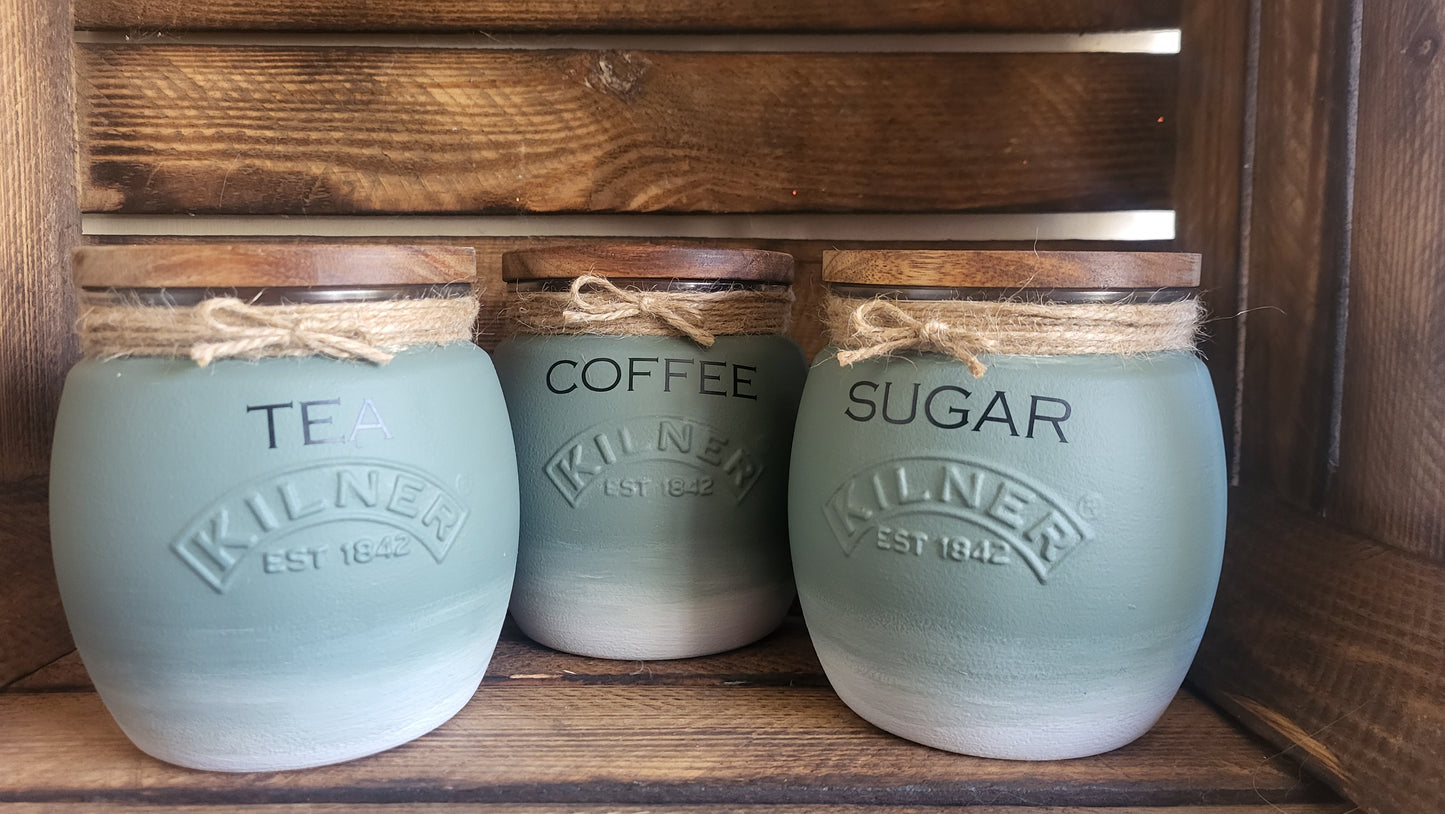 Tea, coffee and sugar canisters | kilner jars | Tea | Coffee | Sugar | Storage Jars | kitchen set